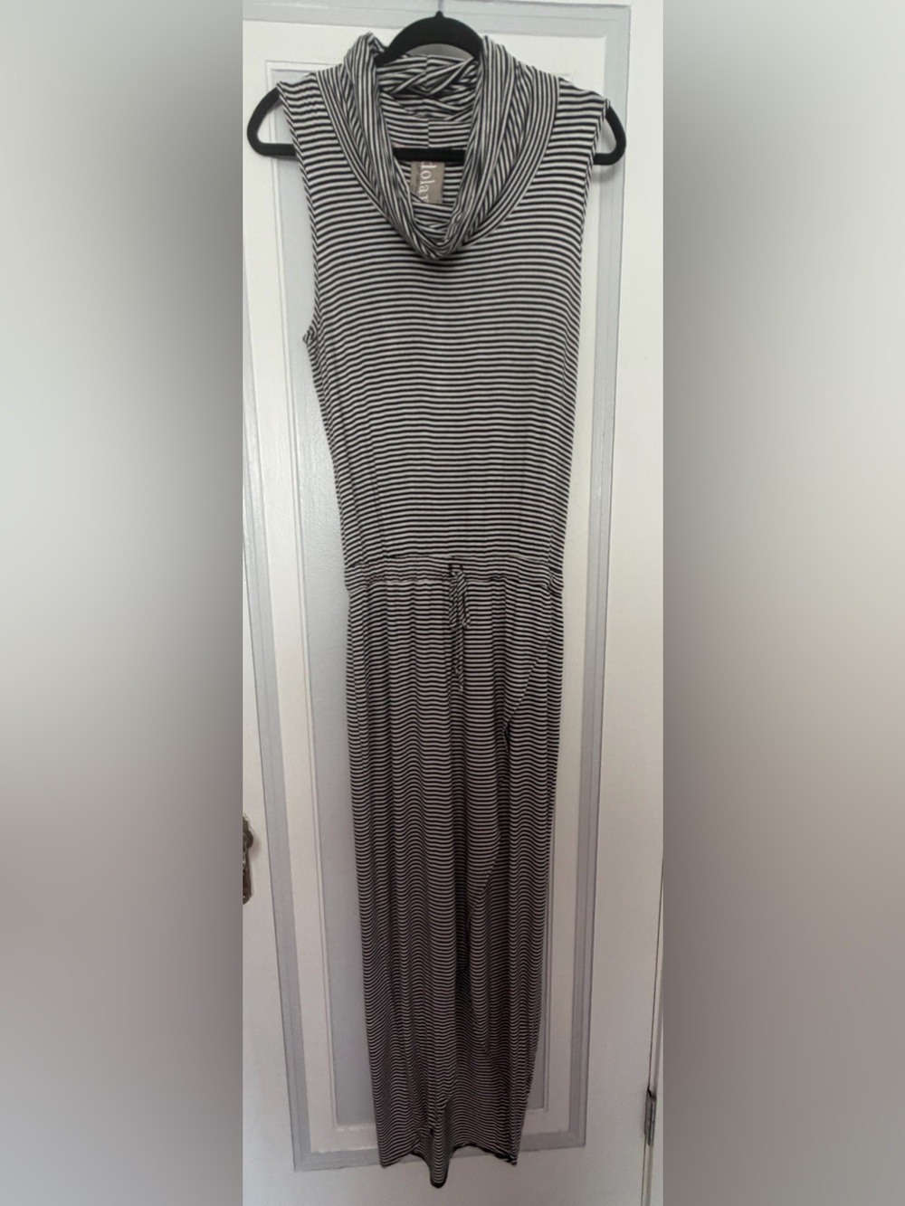 Dolan Left Coast Black And White Striped Sleeveless Maxi Dress With Cowl Neck